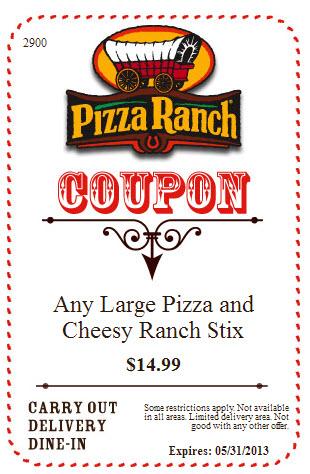 Pizza ranch coupons discounts Apply the Pizza Ranch Coupon at check out to get the discount immediately. Don't forget to try all the Pizza Ranch Coupons to get the biggest discount. To give the most up-to-date Pizza Ranch Coupons, our dedicated editors put great effort to update the discount codes and deals .